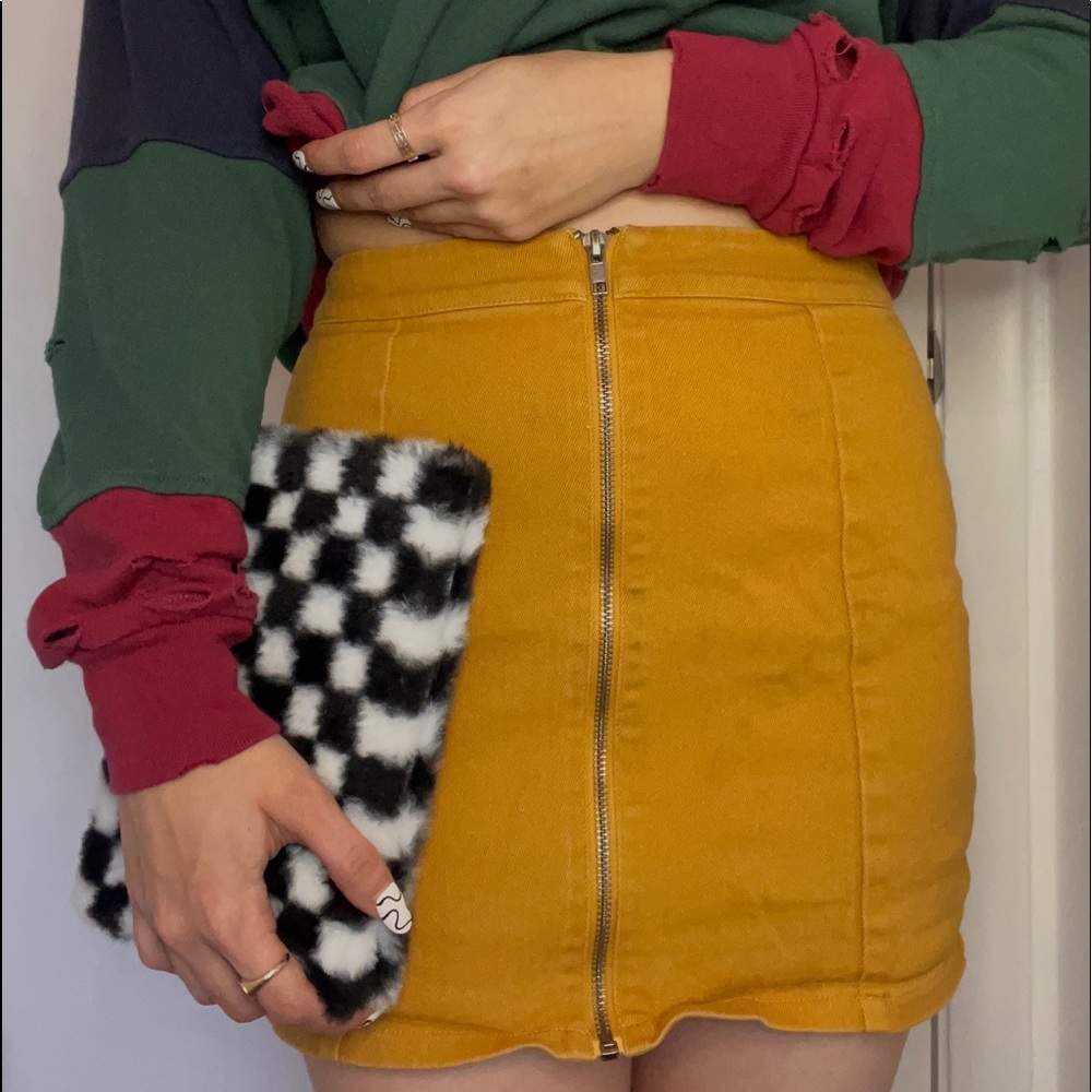 Yellow Mini Zip Up Skirt